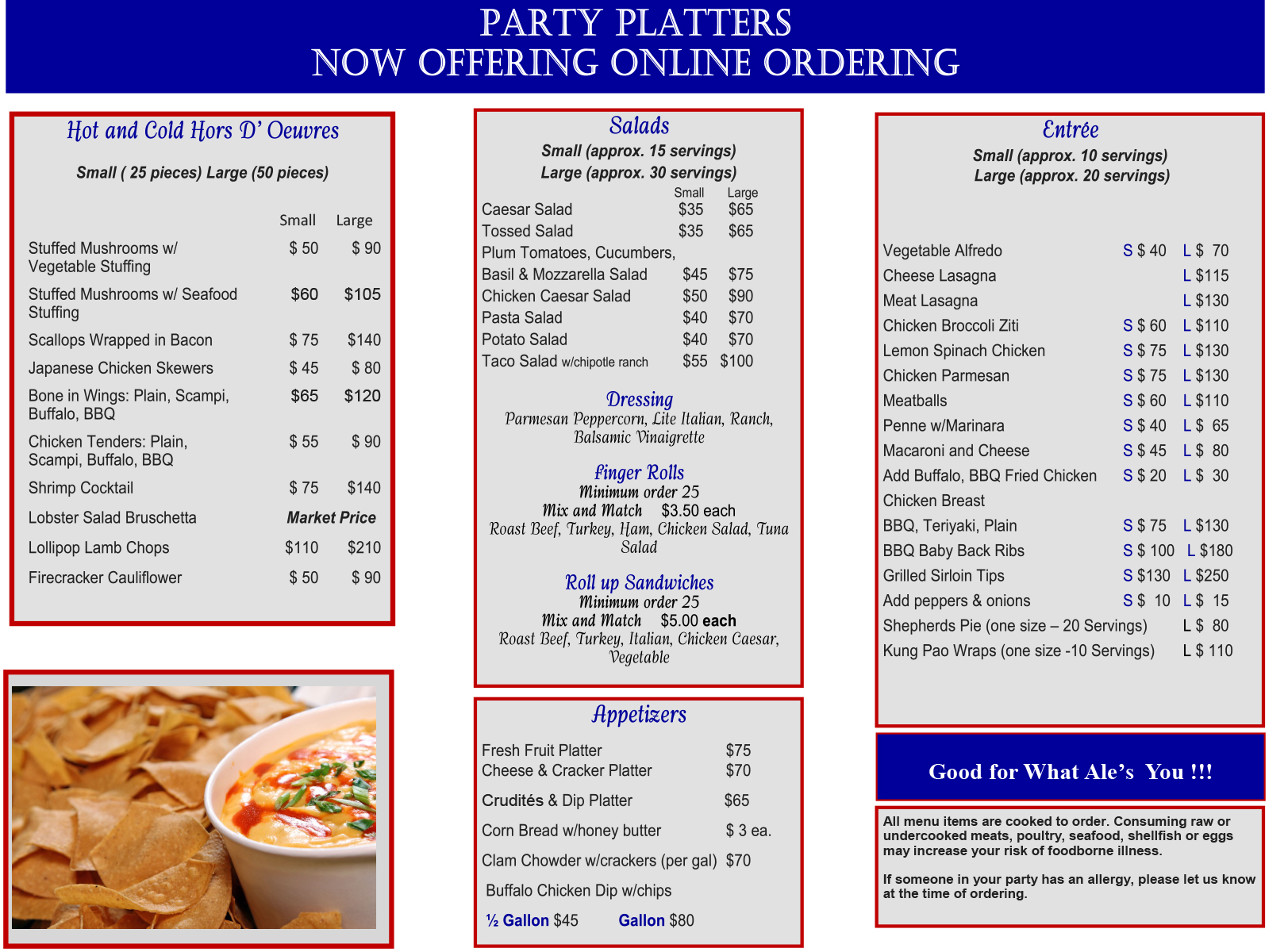 Pick Up Platters Menu